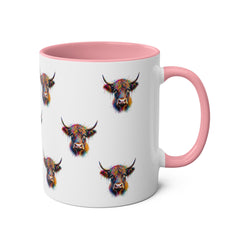 Vibrant Highland Cow Coffee Mug - Colorful Two-Tone 11oz Drinkware