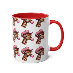 Fun Giraffe Coffee Mug, Whimsical Cup, Red Two-Tone Mug, Cute Gifts, Animal Lover Drinkware, Perfect for Birthdays, Unique Kitchen Decor