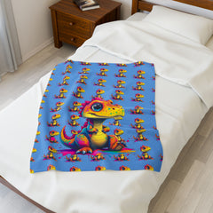 Colorful Dinosaur Velveteen Plush Blanket - Soft & Cozy for Kids