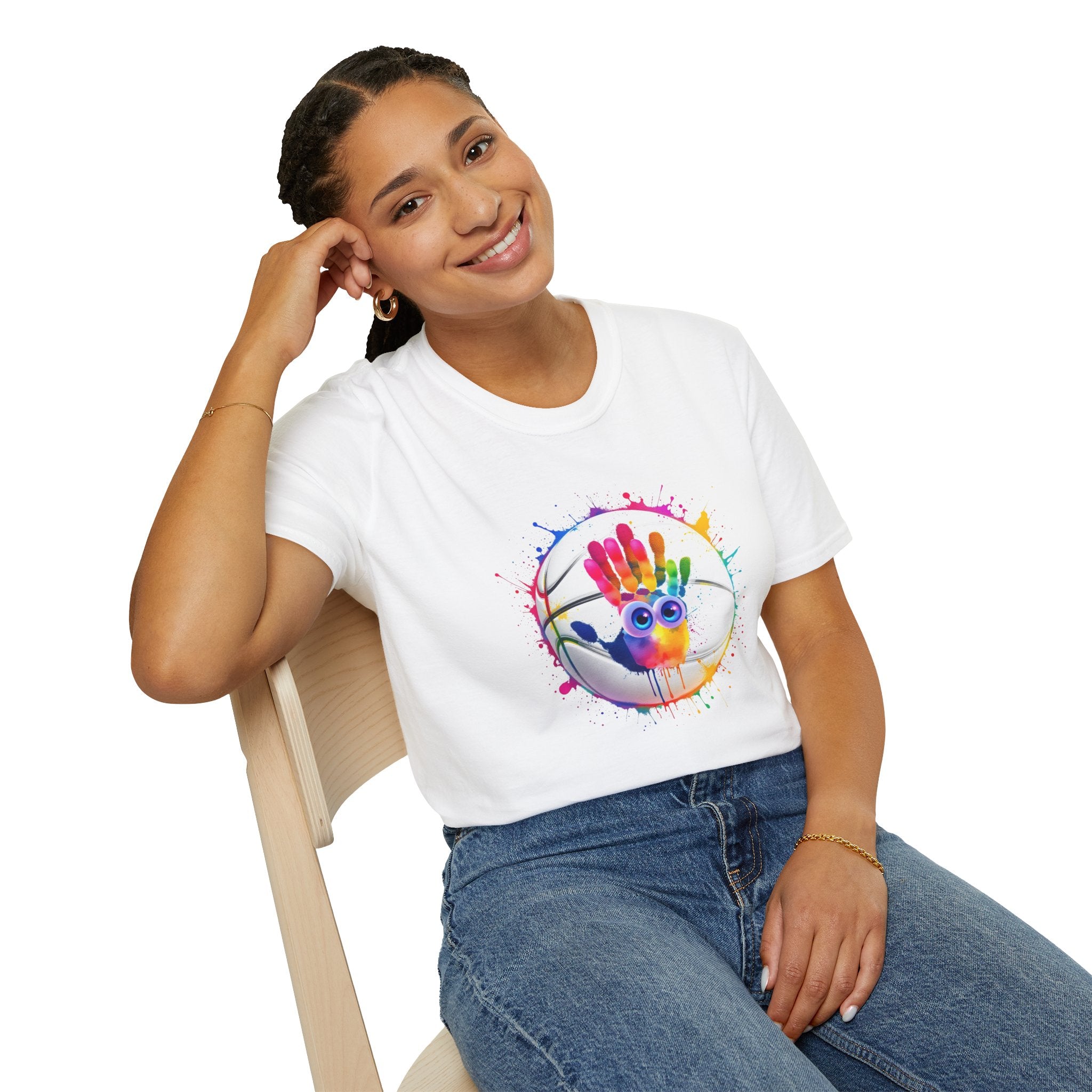 Colorful Handprint Football Unisex T-Shirt, Fun Tee for Kids and Adults, Gift for Artists, Birthday, Art Lovers and Celebrations