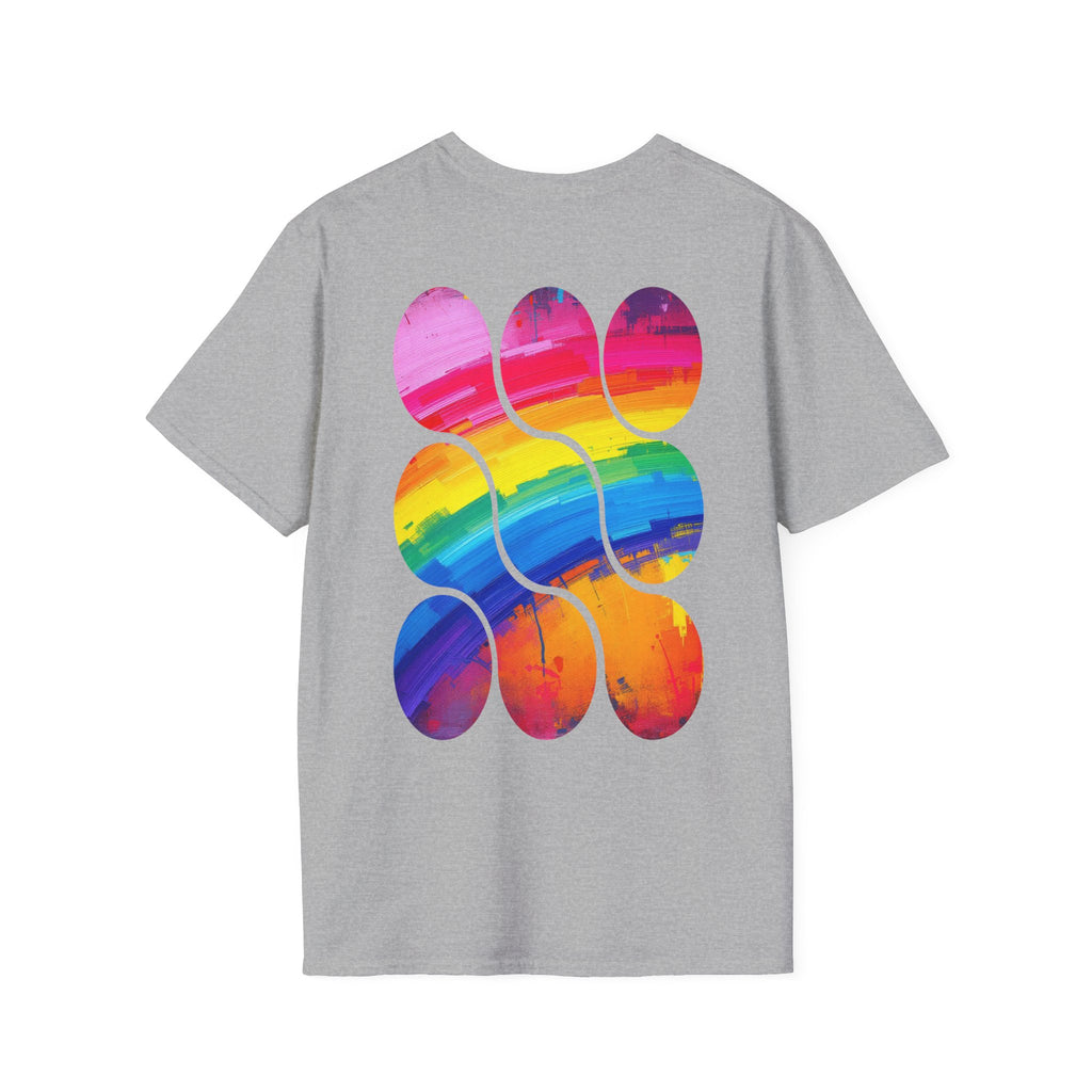 Vibrant Rainbow Softstyle T-Shirt, Unisex Pride Tee, LGBTQ+ Apparel, Colorful Casual Wear, Summer Festival Shirt