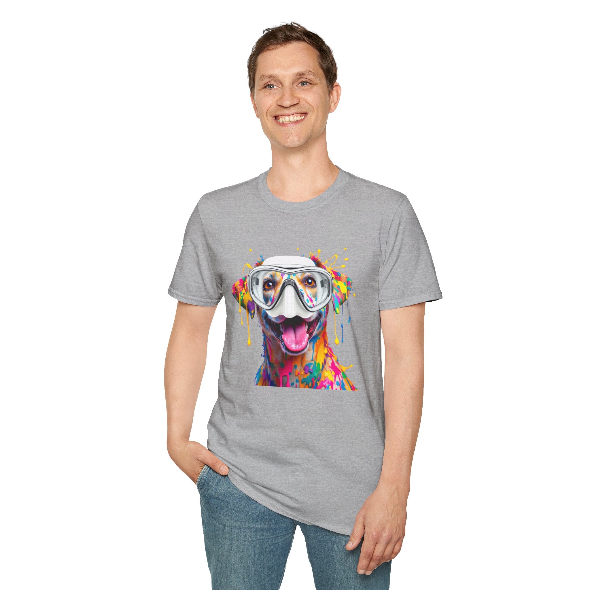 Vibrant Dog Art Unisex T-Shirt – Cute Pet Lover Gift, Animal Artwork Tee, Colorful Dog Graphic Top, Unique Gift for Dog Owners