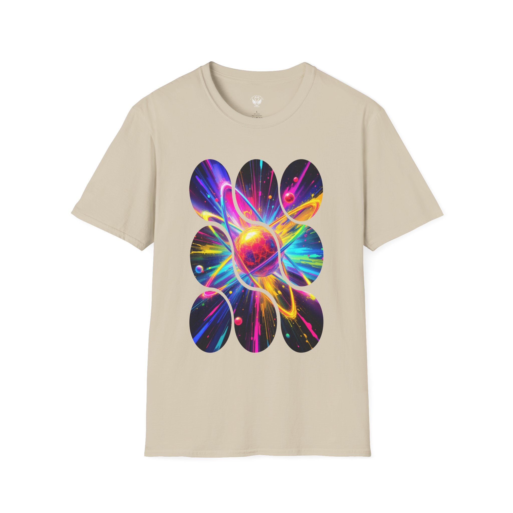 Colorful Atom Graphic T-Shirt, Unisex Casual Tee, Astronaut Art, Space Lover Gift, Festival Wear, Cosmic Vibes