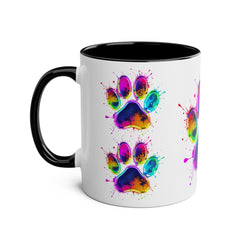 Colorful Paw Print Coffee Mug, Pet Lover Gift, Two-Tone Mug, Fun Dog Accessories, Vibrant Pet Themed Drinkware