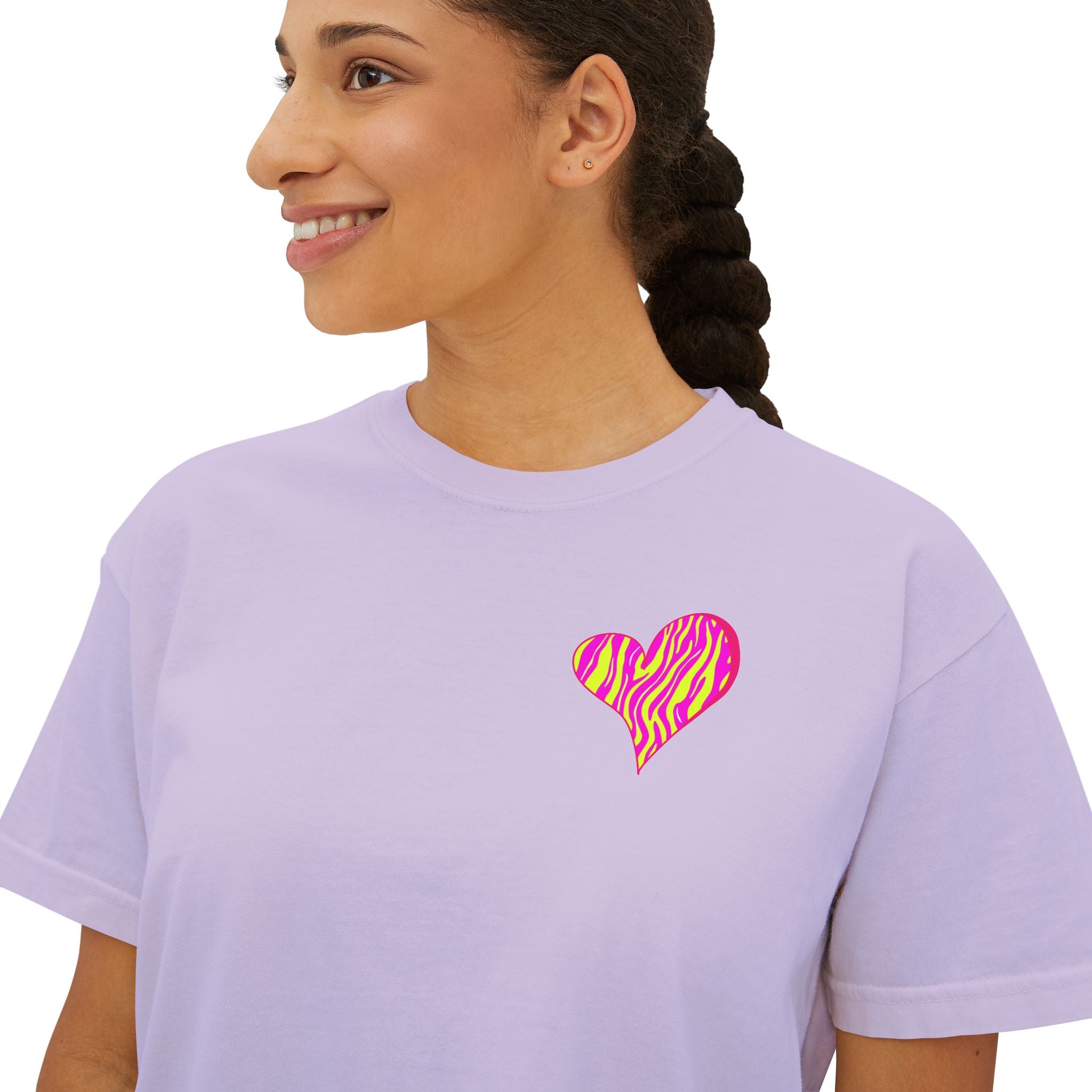 Women's Boxy Tee with Vibrant Heart and Pattern - Casual Summer Top, Gift for Her, Trendy Tee, Everyday Wear, Heart Print Shirt