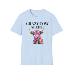 Colorful Cow Alert T-Shirt, Funny Cow Tee, Animal Lover Gift, Quirky Casual Wear, Farm Animal Shirt, Unique Graphic Tee