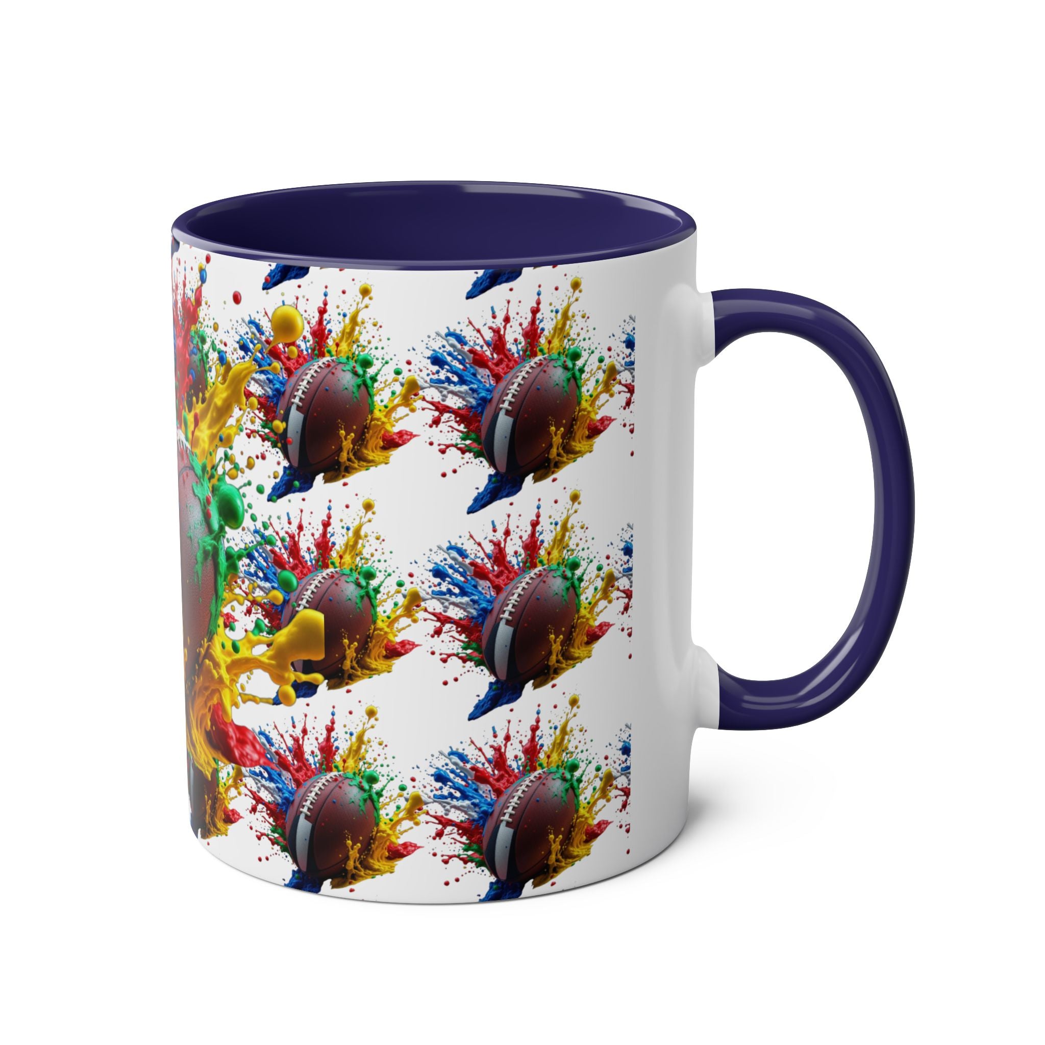 Vibrant Sports Coffee Mug, Colorful Football Design, Perfect Gift for Sports Fans, Game Day, Home Office, 11oz Two-Tone Mug
