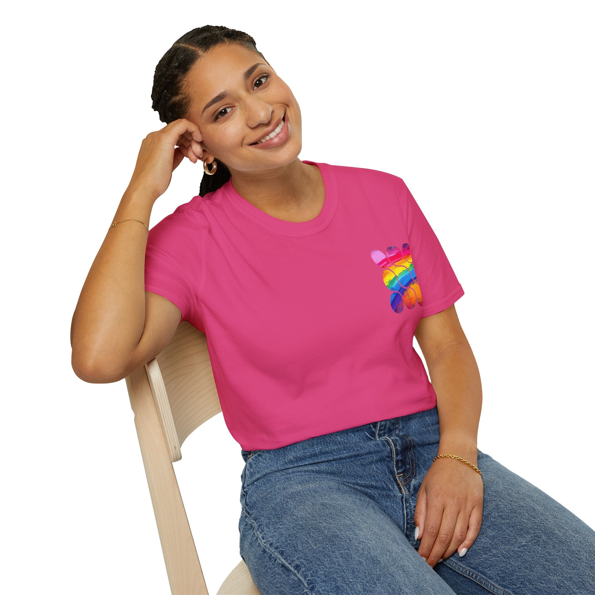Vibrant Rainbow Softstyle T-Shirt, Unisex Pride Tee, LGBTQ+ Apparel, Colorful Casual Wear, Summer Festival Shirt