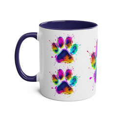 Colorful Paw Print Coffee Mug, Pet Lover Gift, Two-Tone Mug, Fun Dog Accessories, Vibrant Pet Themed Drinkware