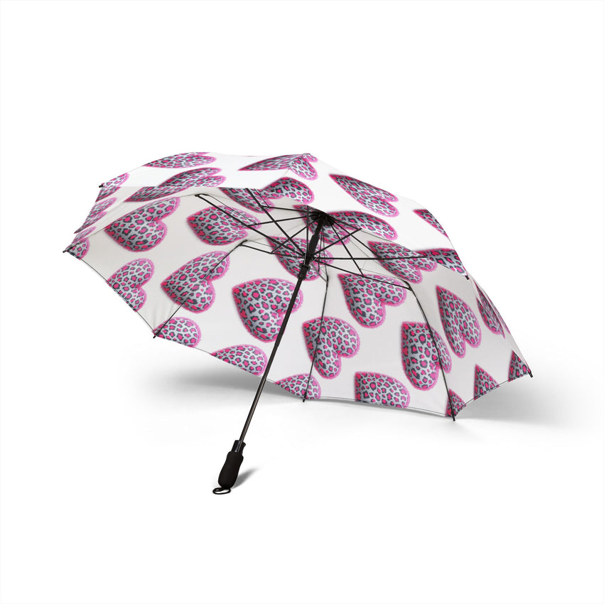 Leopard Print Heart Umbrella - Semi-Automatic & Foldable