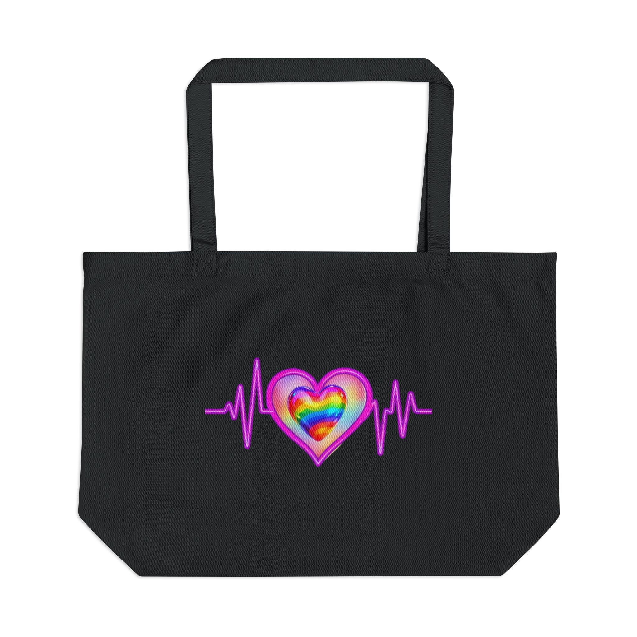 Colorful Heart Beat Eco Tote Bag | Reusable Shopping Bag, Love Tote, Pride Gift, Beach Bag, Grocery Eco Bag