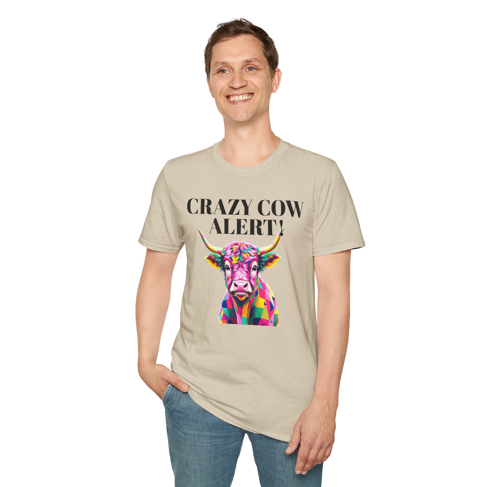 Colorful Cow Alert T-Shirt, Funny Cow Tee, Animal Lover Gift, Quirky Casual Wear, Farm Animal Shirt, Unique Graphic Tee