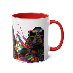 Colorful Dog Art Two-Tone Coffee Mug - 11oz, Perfect Gift for Dog Lovers