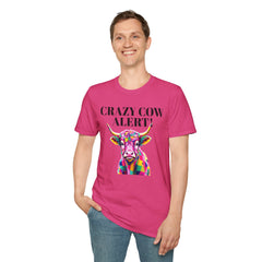 Colorful Cow Alert T-Shirt, Funny Cow Tee, Animal Lover Gift, Quirky Casual Wear, Farm Animal Shirt, Unique Graphic Tee