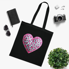 Leopard Heart Cotton Tote Bag | Cute Eco-Friendly Shopping Bag, Girlfriend Gift, Valentine's Day, Reusable Grocery Bag, Beach Bag
