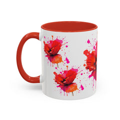 Vibrant Floral Accent Coffee Mug - Colorful Poppy Design - 11 & 15oz