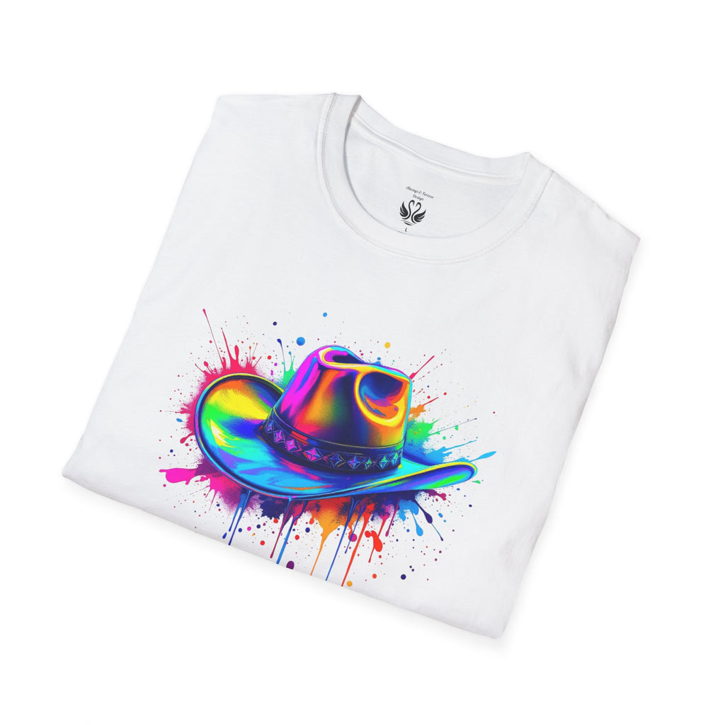 Colourful Cowboy Hat Unisex T-Shirt, Fun Graphic Tee, Festival Wear, Summer Celebration Shirt, LGBTQ Pride Apparel, Gift for Friends