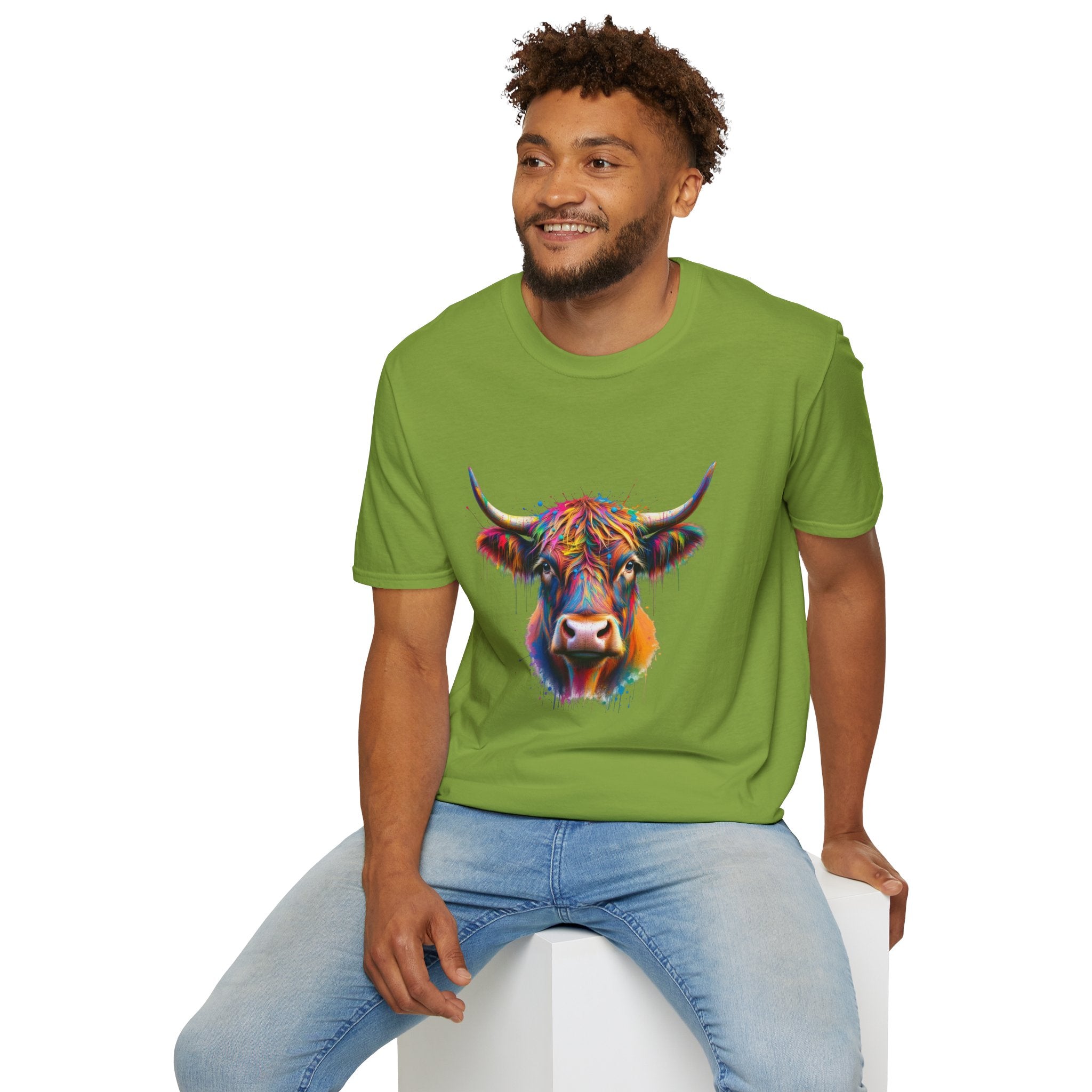 Highland Cow Graphic T-Shirt, Fun Farm Animal Tee, Cute Gift for Cow Lovers, Unisex Softstyle Shirt for Casual Wear