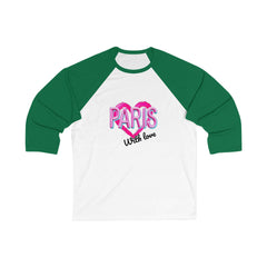 Paris Love Unisex Baseball Tee, Stylish Casual Top, Gift for Paris Lovers, Valentine’s Day Apparel, Trendy Fashion