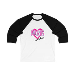 Paris Love Unisex Baseball Tee, Stylish Casual Top, Gift for Paris Lovers, Valentine’s Day Apparel, Trendy Fashion