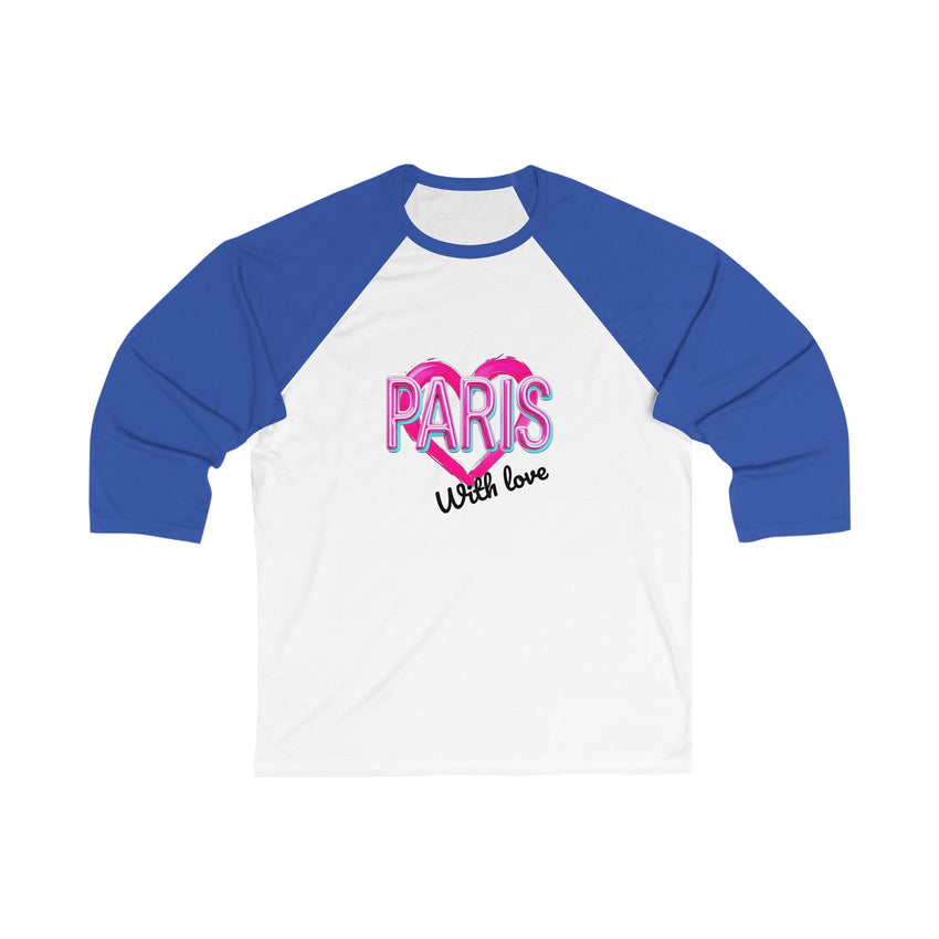 Paris Love Unisex Baseball Tee, Stylish Casual Top, Gift for Paris Lovers, Valentine’s Day Apparel, Trendy Fashion