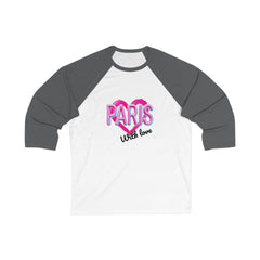 Paris Love Unisex Baseball Tee, Stylish Casual Top, Gift for Paris Lovers, Valentine’s Day Apparel, Trendy Fashion