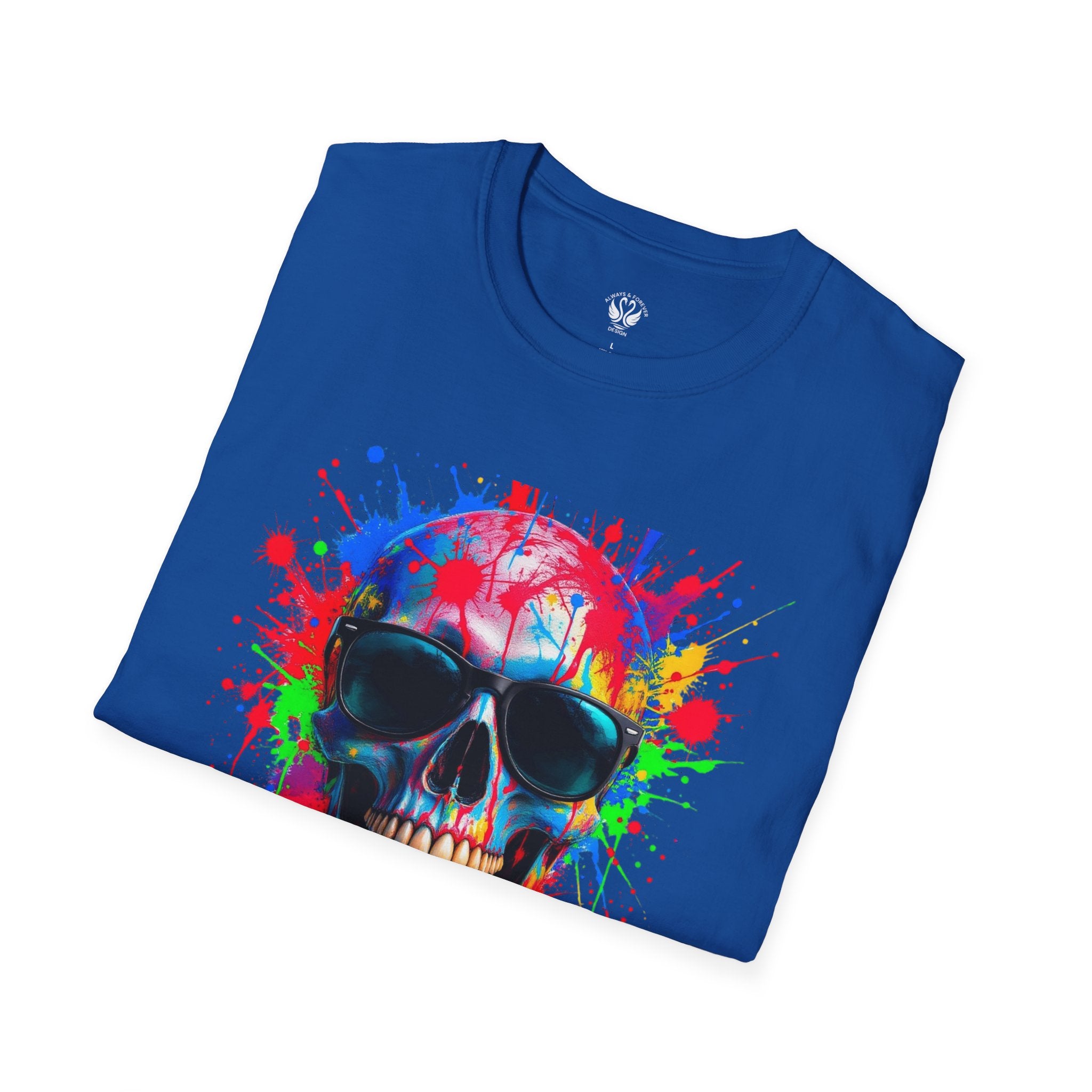 Colorful Skull Graphic T-Shirt, Unisex Tee, Casual Wear, Festival Outfit, Halloween Costume, Art Lover Gift, Party Top