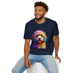 Colorful Puppy Art T-Shirt, Animal Lover Gift, Pet Owner Apparel, Fun Fashion for Dog Lovers, Unique Graphic Tee
