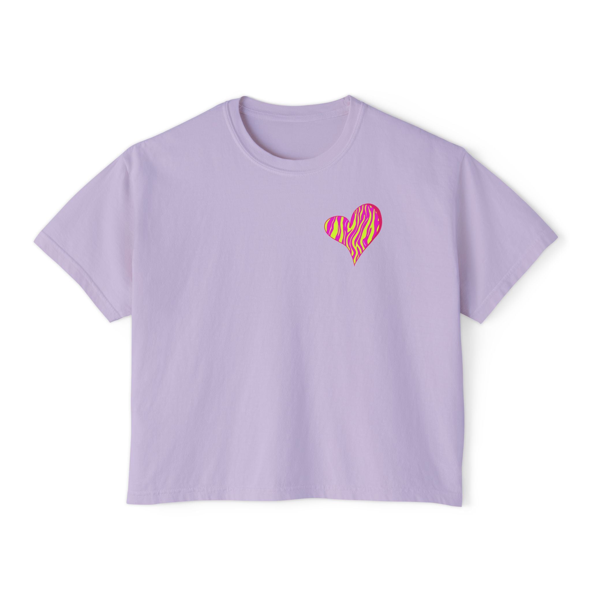 Women's Boxy Tee with Vibrant Heart and Pattern - Casual Summer Top, Gift for Her, Trendy Tee, Everyday Wear, Heart Print Shirt