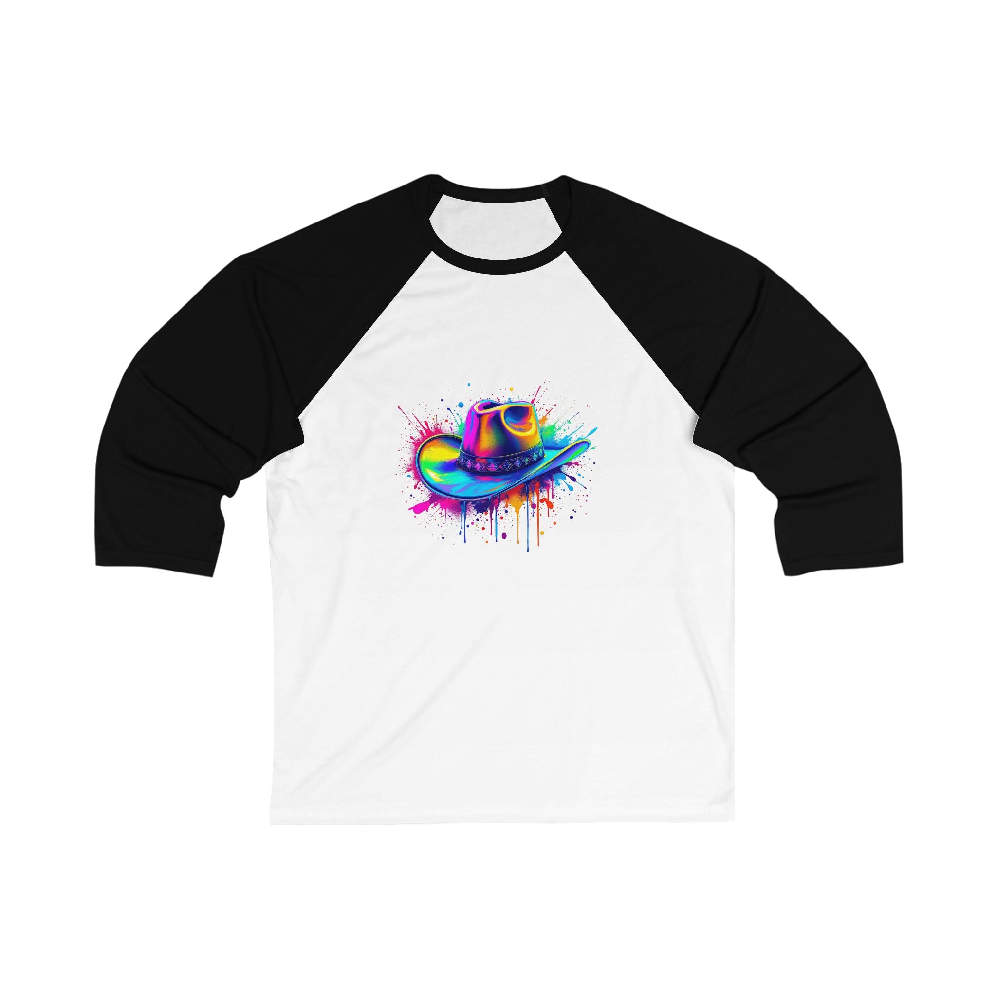Colorful Cowboy Hat Baseball Tee, Unisex Baseball Shirt, Gift for Artists, Casual Wear, Fun Summer Outfit, Unique Baseball T-Shirt