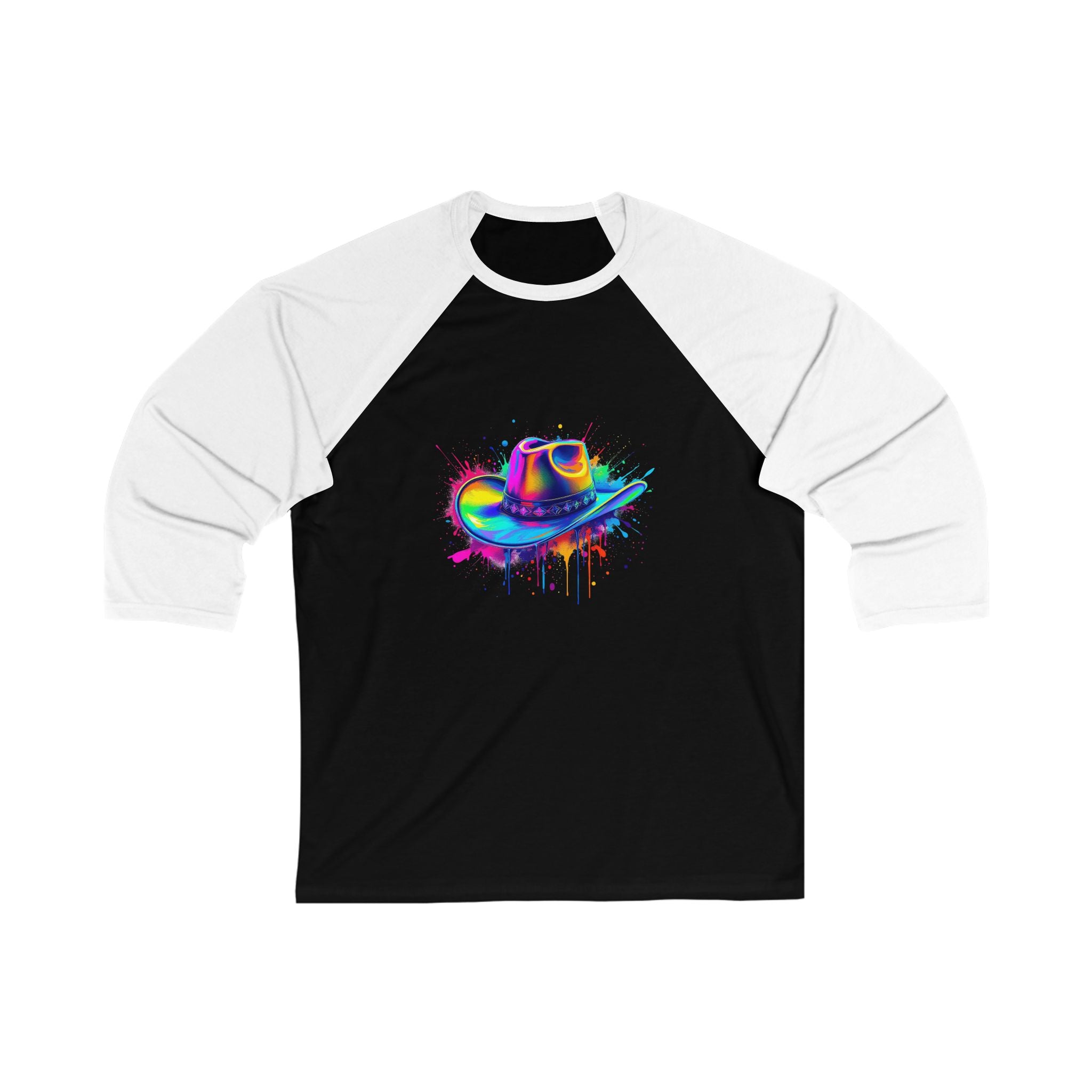 Colorful Cowboy Hat Baseball Tee, Unisex Baseball Shirt, Gift for Artists, Casual Wear, Fun Summer Outfit, Unique Baseball T-Shirt