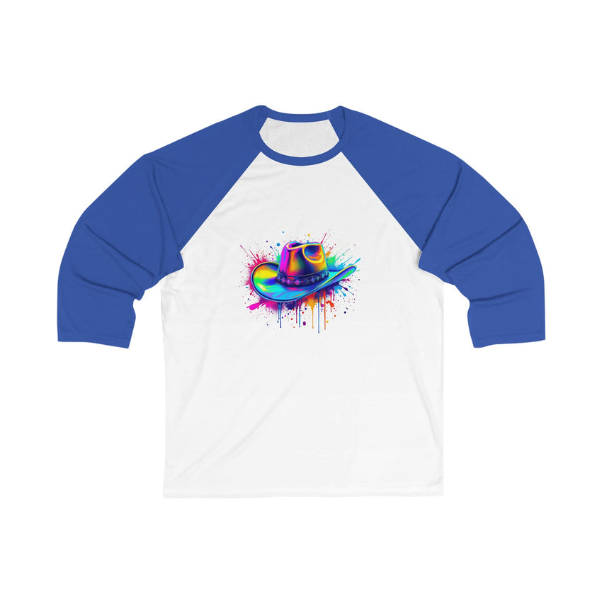Colorful Cowboy Hat Baseball Tee, Unisex Baseball Shirt, Gift for Artists, Casual Wear, Fun Summer Outfit, Unique Baseball T-Shirt