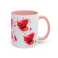 Vibrant Floral Accent Coffee Mug - Colorful Poppy Design - 11 & 15oz