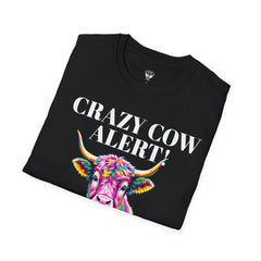 Colorful Cow Alert T-Shirt, Funny Cow Tee, Animal Lover Gift, Quirky Casual Wear, Farm Animal Shirt, Unique Graphic Tee
