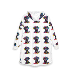 Unisex Cute Puppy Cozy Hooded Blanket with Colorful Dog Design - Perfect for Dog Lovers
