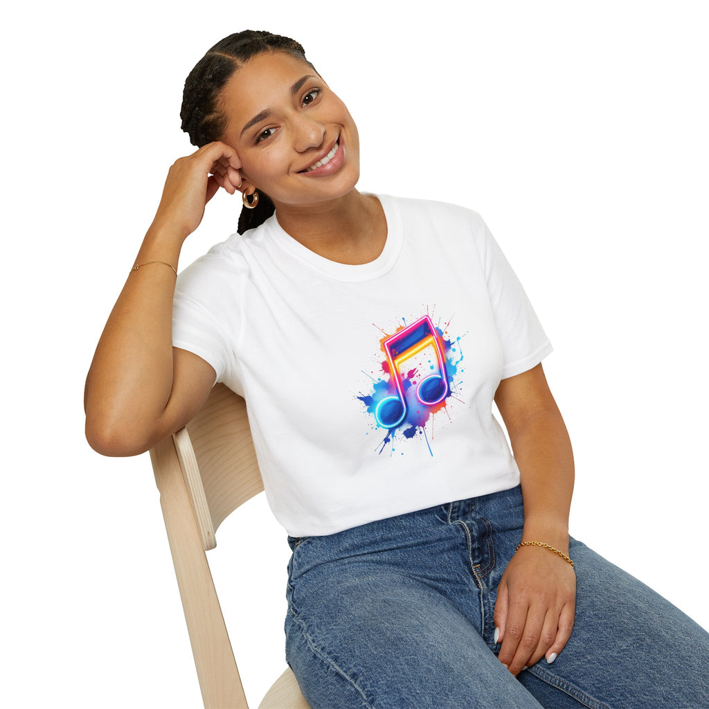 Musical Splash Unisex Softstyle T-Shirt | Gift for Music Lovers, Vibrant Art Tee, Trendy Music Shirt, Birthday Gift, Concert Wear