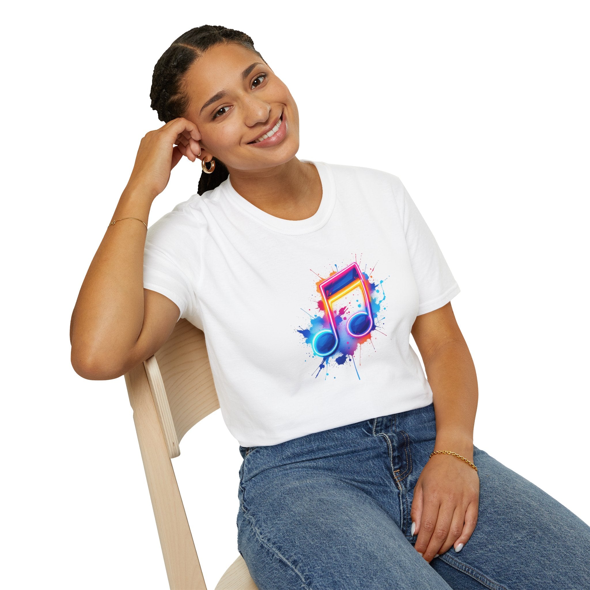 Musical Splash Unisex Softstyle T-Shirt | Gift for Music Lovers, Vibrant Art Tee, Trendy Music Shirt, Birthday Gift, Concert Wear
