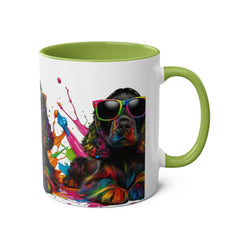 Colorful Dog Art Two-Tone Coffee Mug - 11oz, Perfect Gift for Dog Lovers