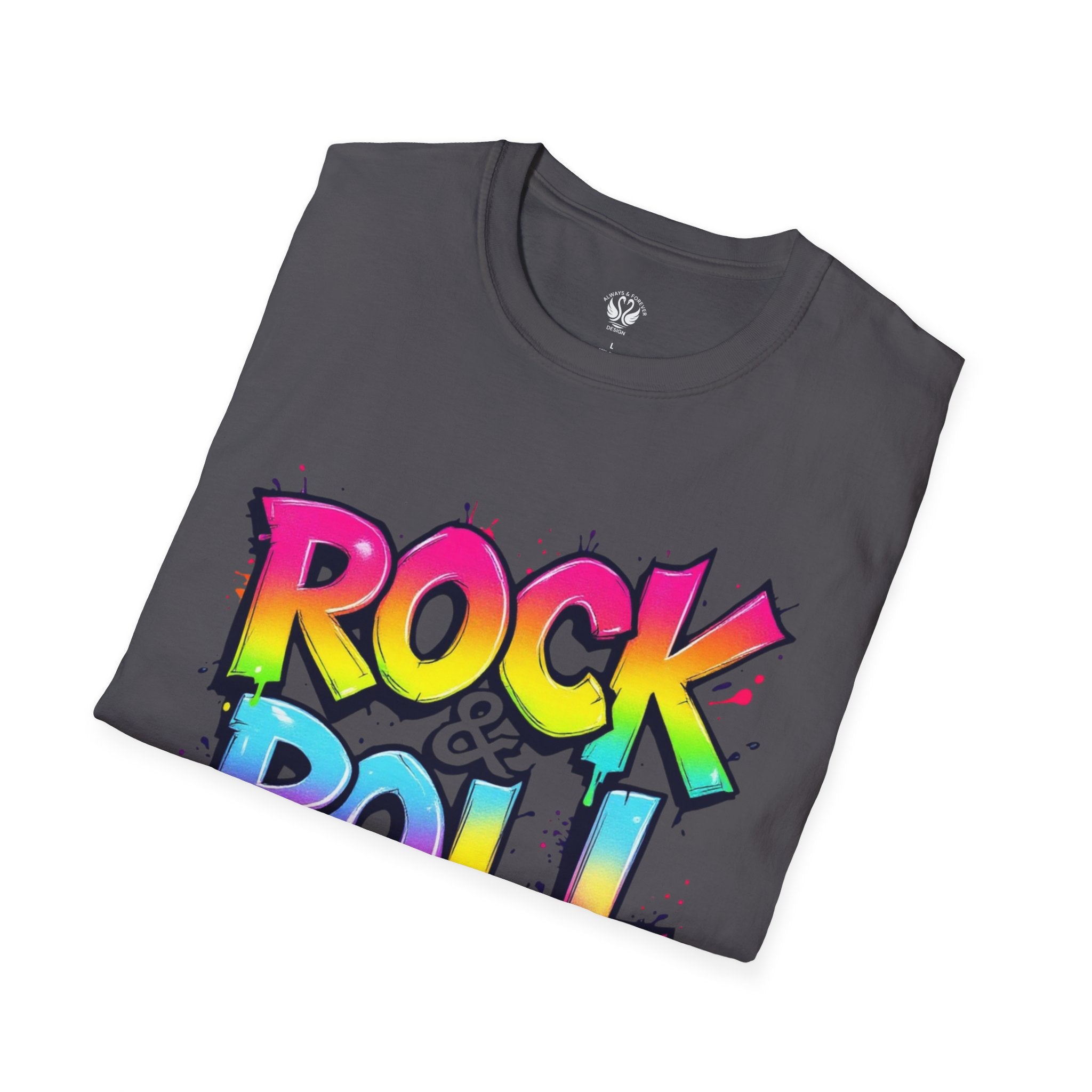 Colorful Rock & Roll Unisex Softstyle T-Shirt, Retro Tee, Music Lover Gift, Festival Wear, Rock Concert Apparel, Unisex Graphic Tee
