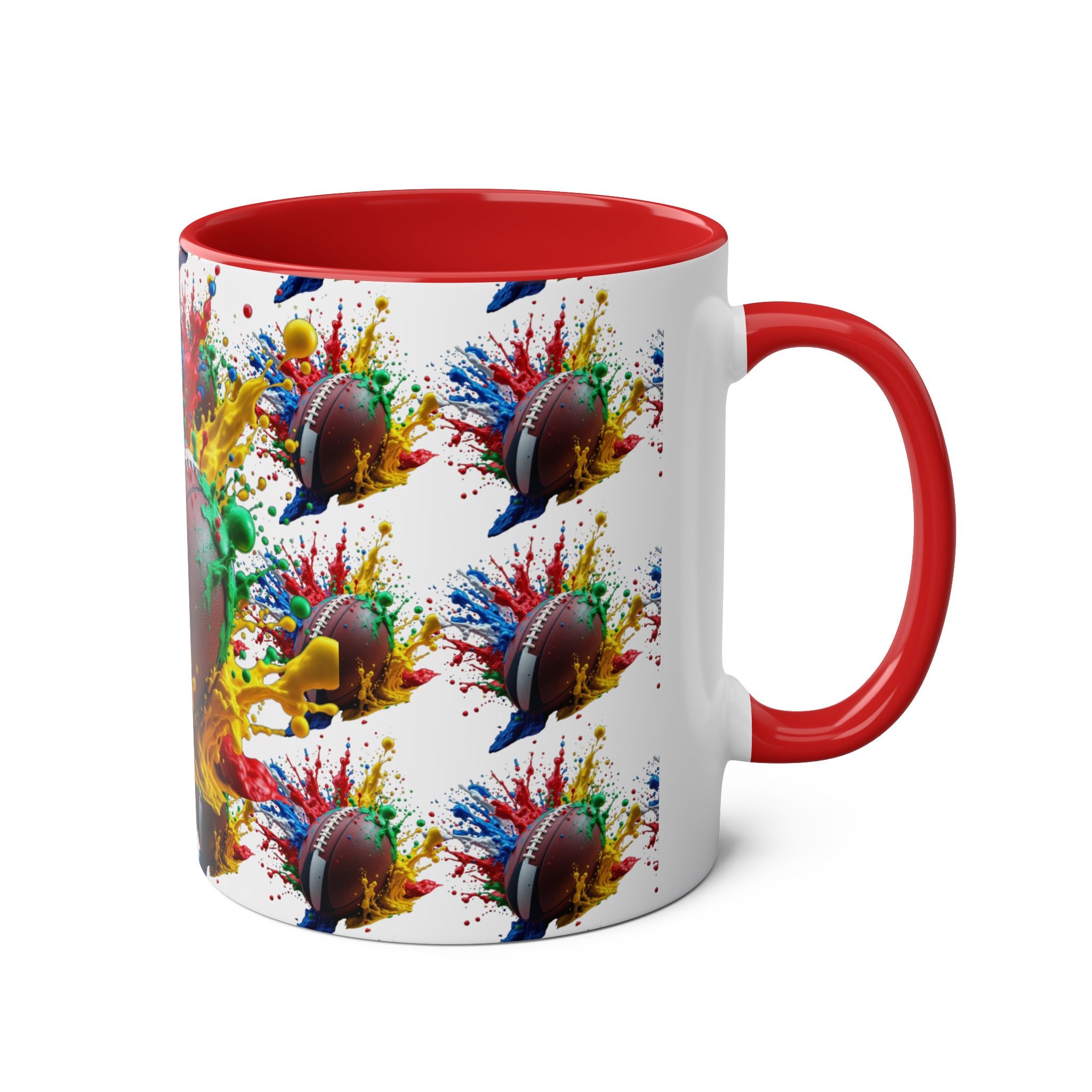 Vibrant Sports Coffee Mug, Colorful Football Design, Perfect Gift for Sports Fans, Game Day, Home Office, 11oz Two-Tone Mug