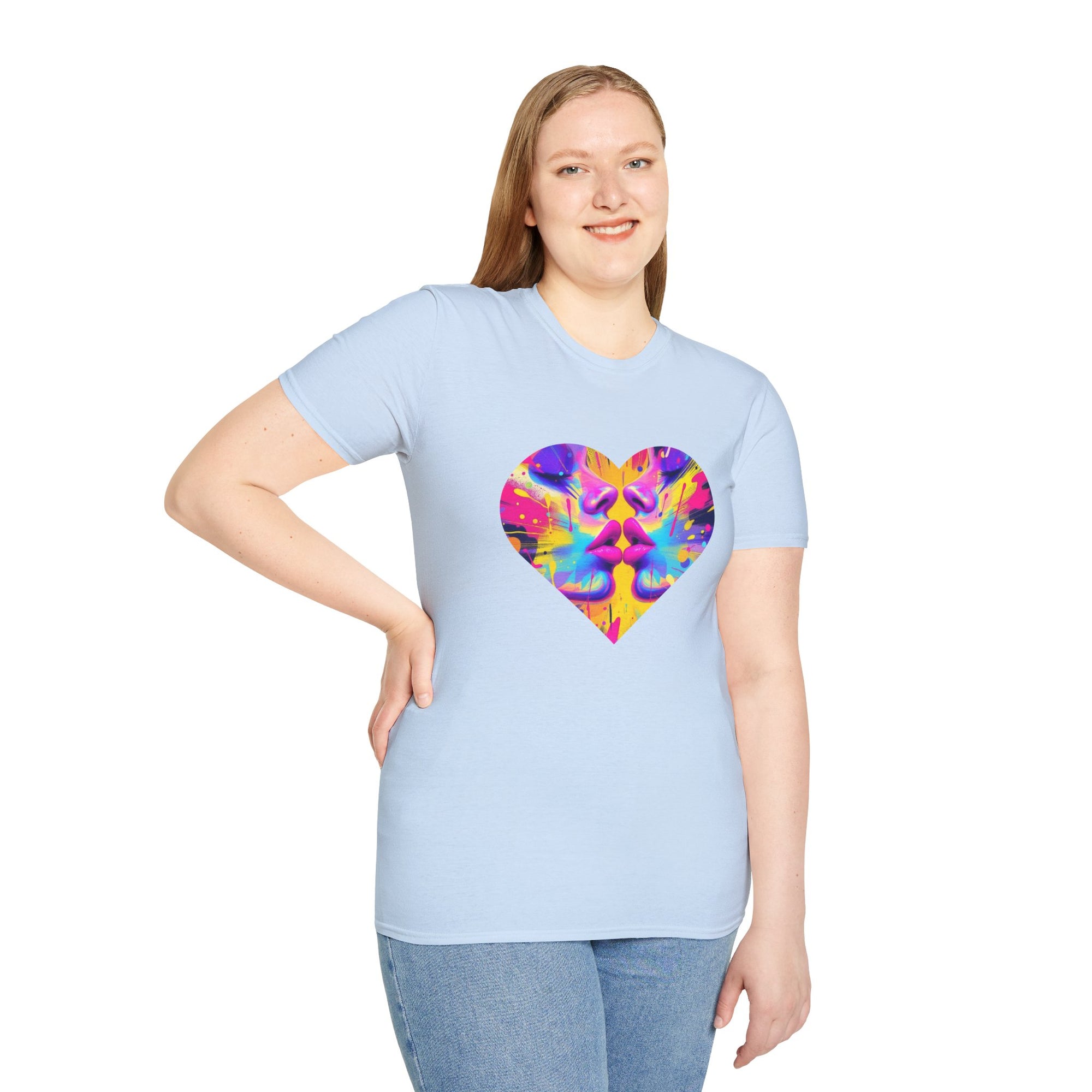 Vibrant Heart Art T-Shirt, Colorful Unisex Tee for Couples, Gift for Valentine's Day, Artistic Love Shirt, Casual Everyday Wear