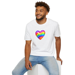 Rainbow Heart Unisex Softstyle T-Shirt, LGBTQ+ Pride Shirt, Colorful Heart Tee, Love Wins Tee, Gift for Him/Her
