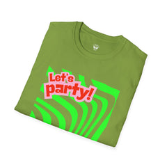 Let's Party Unisex Softstyle T-Shirt, Vibrant Summer Tee, Fun Graphic Shirt, Casual Wear, Birthday Gift, Festival Fashion