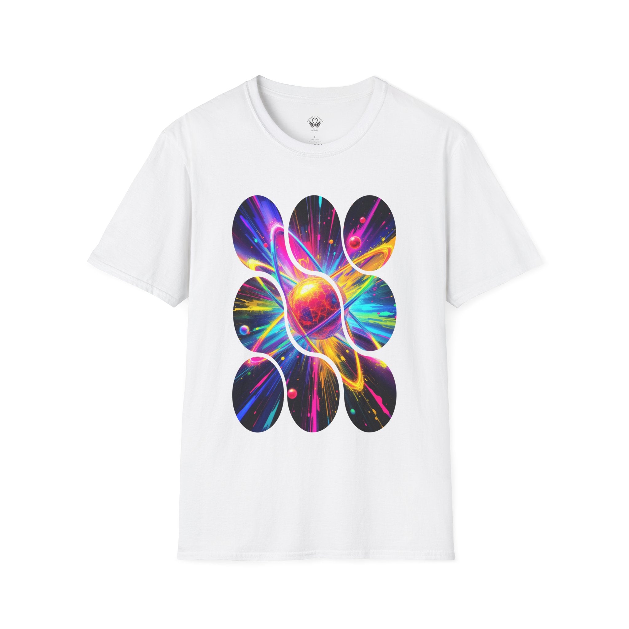 Colorful Atom Graphic T-Shirt, Unisex Casual Tee, Astronaut Art, Space Lover Gift, Festival Wear, Cosmic Vibes
