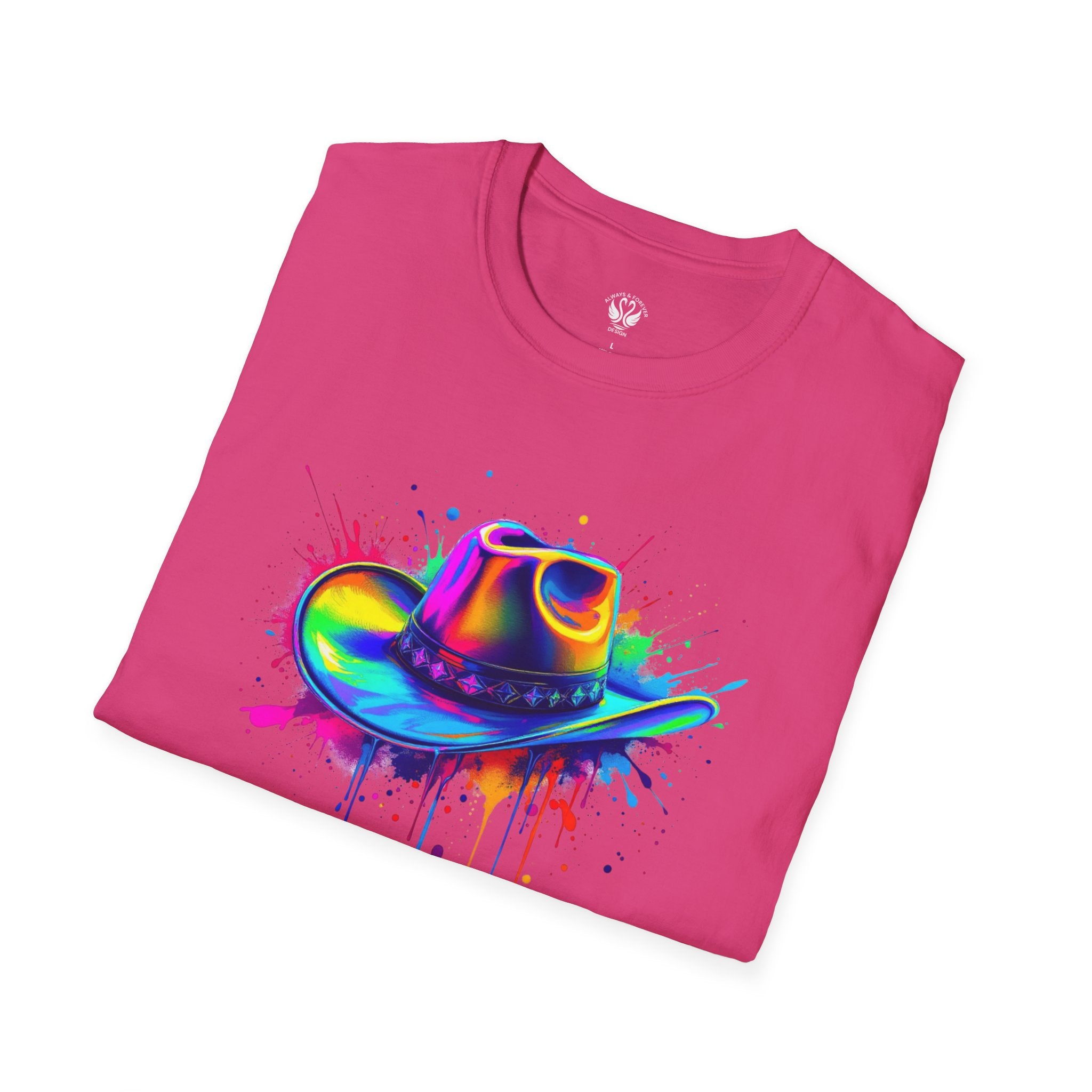 Colourful Cowboy Hat Unisex T-Shirt, Fun Graphic Tee, Festival Wear, Summer Celebration Shirt, LGBTQ Pride Apparel, Gift for Friends