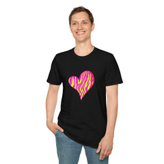 Pink Zebra Heart Unisex T-Shirt, Custom Love Shirt, Casual Wear, Gift for Her, Trendy Summer Tee