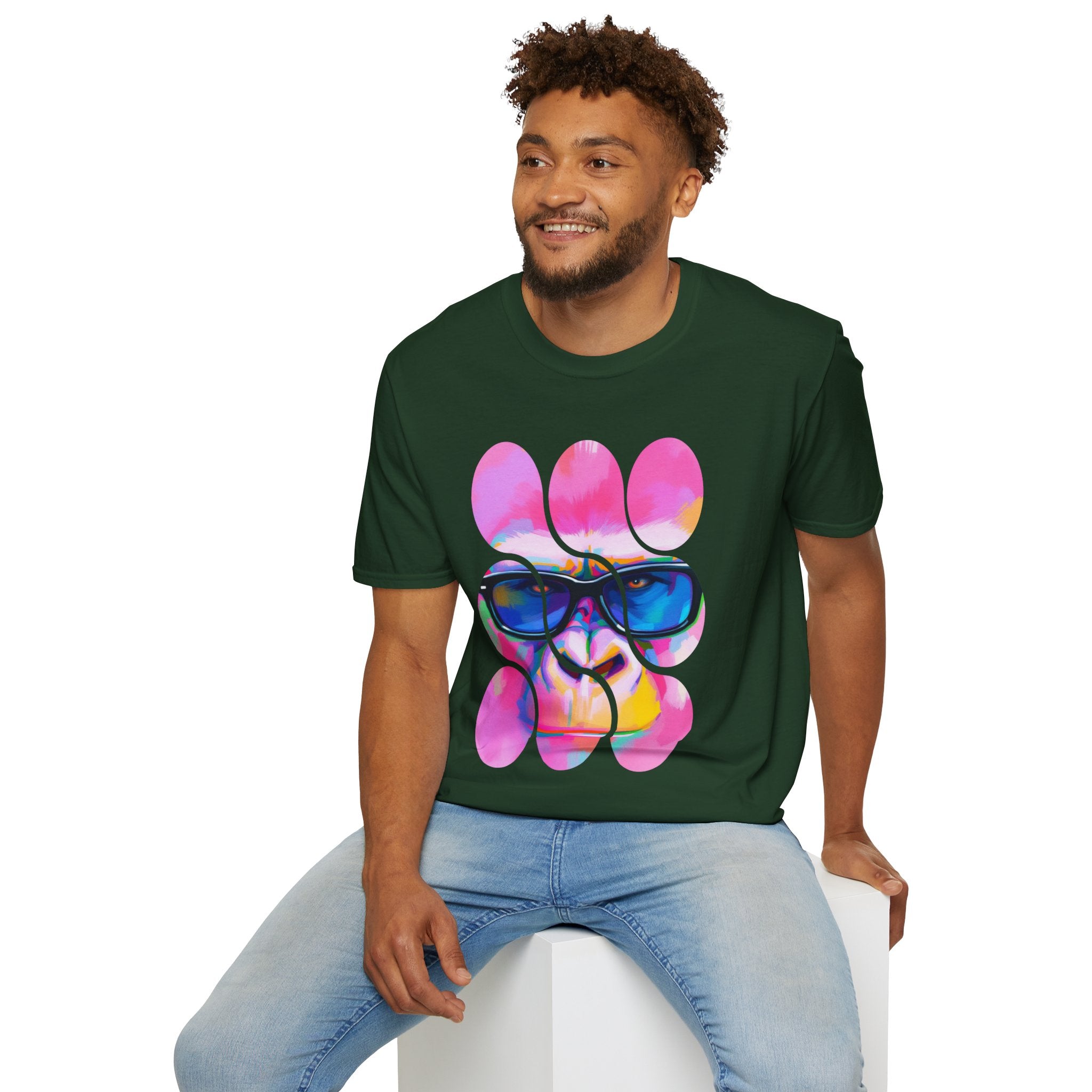 Vibrant Gorilla Graphic Tee, Unisex Softstyle T-Shirt, Funky Apparel, Casual Wear, Gift for Animal Lovers, Summer Collection