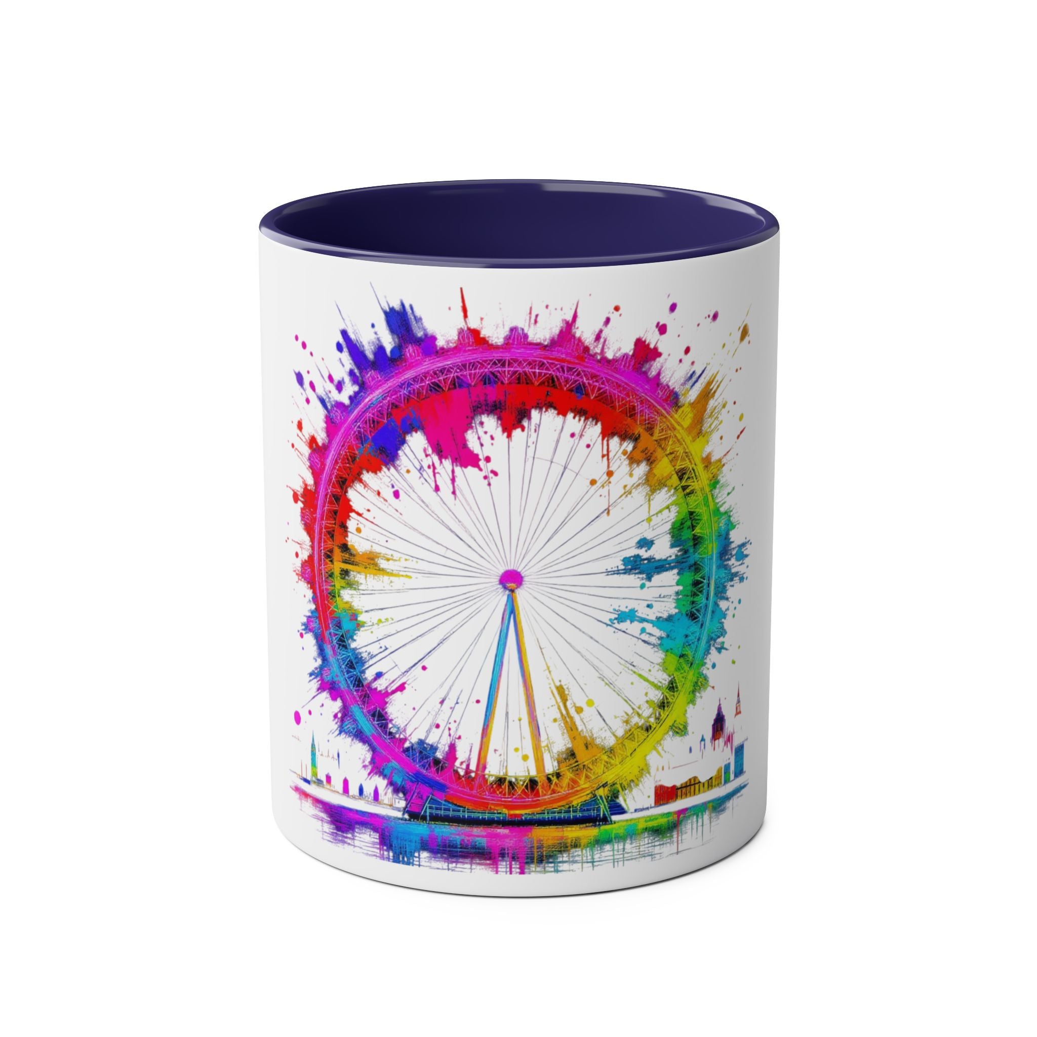 Colorful Cityscape Two-Tone Coffee Mug | Fun Gift, Home Decor, Artistic Mug, Coffee Lover's Gift, Office Essentials