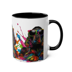 Colorful Dog Art Two-Tone Coffee Mug - 11oz, Perfect Gift for Dog Lovers