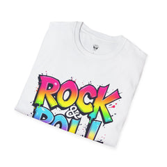 Colorful Rock & Roll Unisex Softstyle T-Shirt, Retro Tee, Music Lover Gift, Festival Wear, Rock Concert Apparel, Unisex Graphic Tee